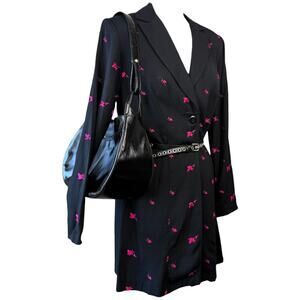 Vintage Dawn Joy Fashions black pink rose embroidered blazer dress size 7/8